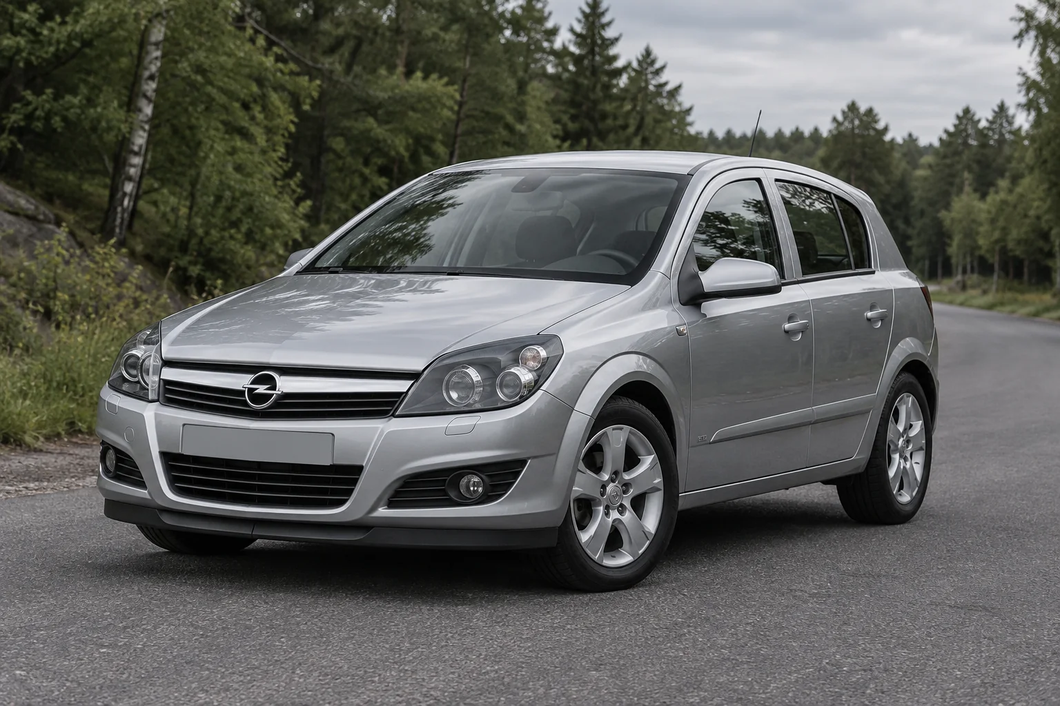 Иллюстрация Opel Astra H на лесной дороге