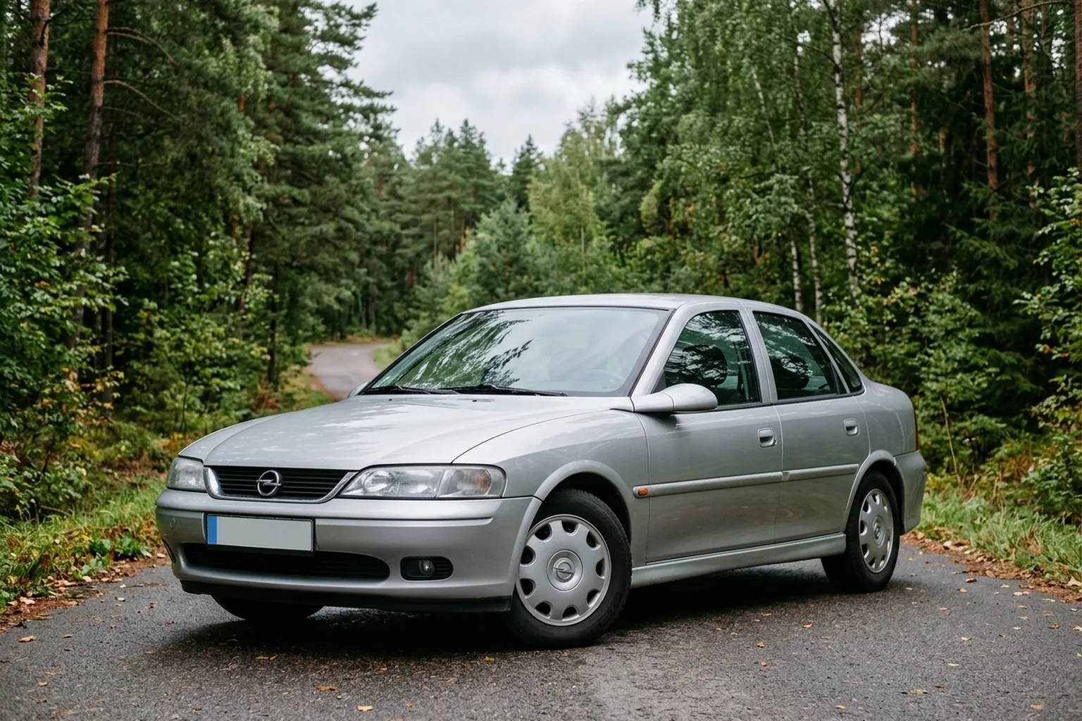 Иллюстрация Opel Vectra B на лесной дороге
