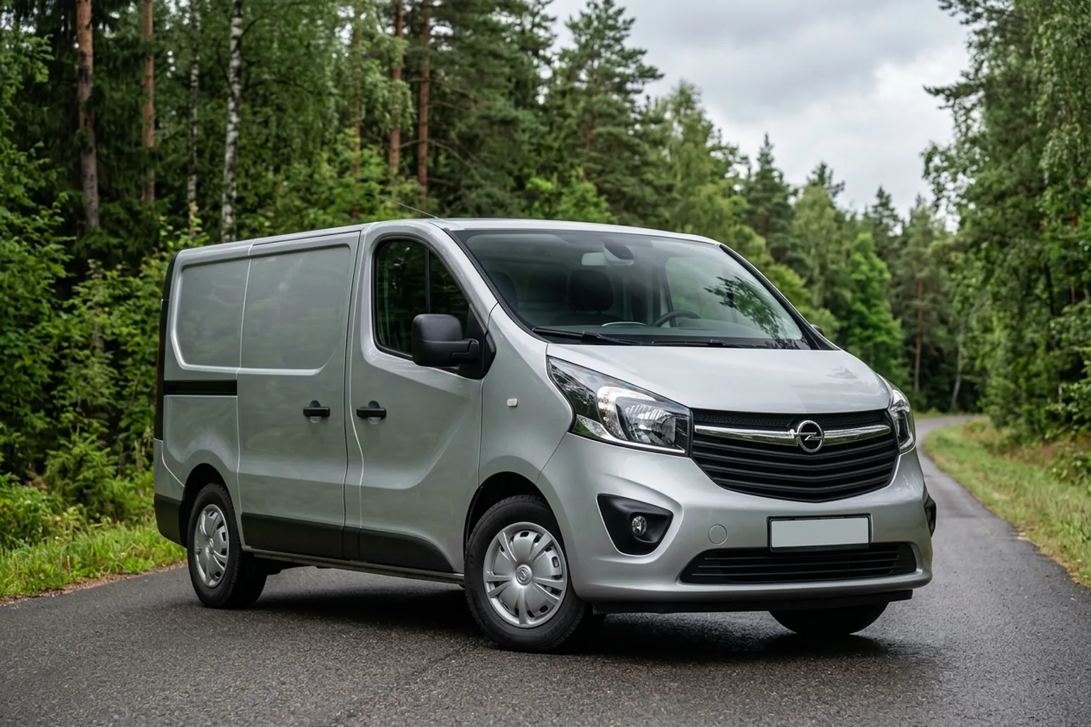 Иллюстрация Opel Vivaro B на лесной дороге