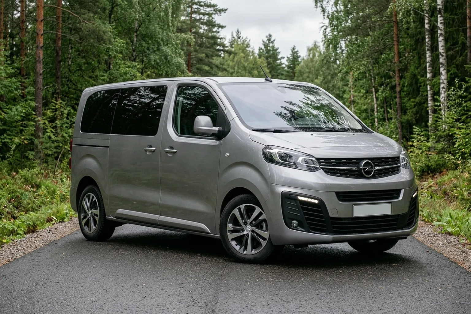 Иллюстрация Opel Zafira Life на лесной дороге